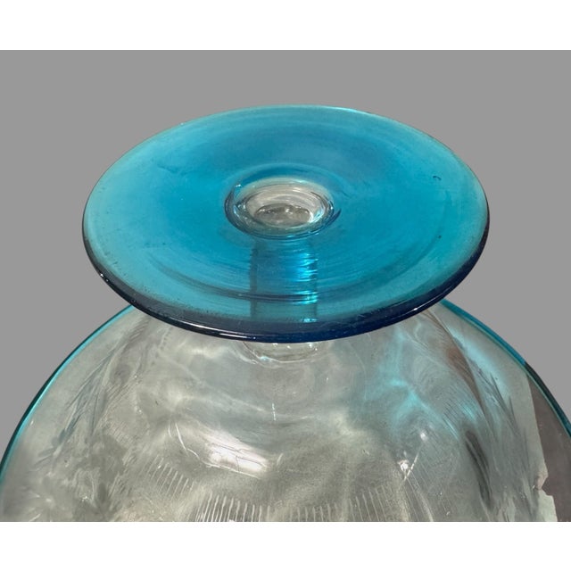 Early 20th Century Steuben Sinclaire Floral Etched Art Glass Footed Console Compote Bowl Blue Edge For Sale - Image 11 of 12