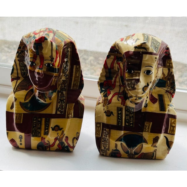 Faux Decoupage Egyptian Cleopatra Bookends - a Pair For Sale - Image 9 of 9