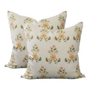 A Pair of Lauren Servati Textiles, Unfading Flower // Goldenrod Pillows, 20"x20"
