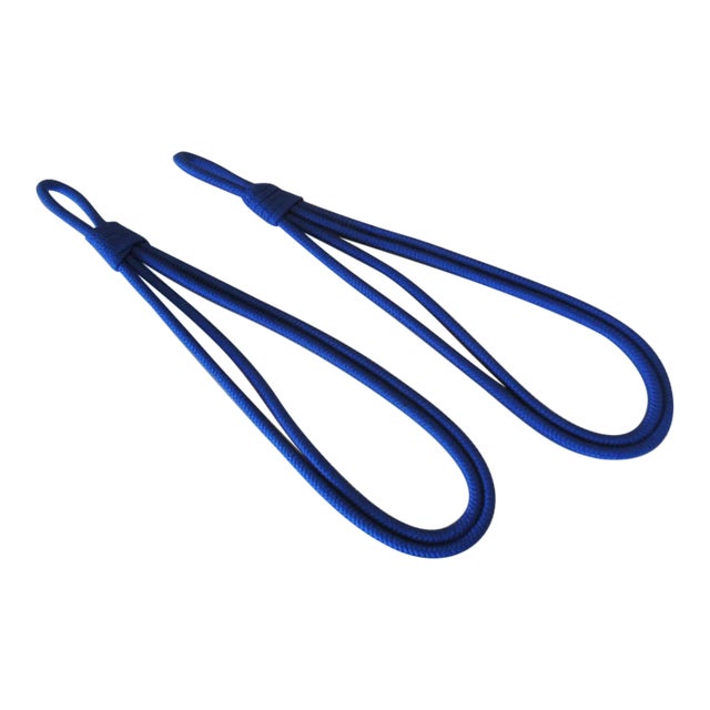 Houle's Paris Royal Blue Silk Woven Curtain Tiebacks - Set of 2 For Sale