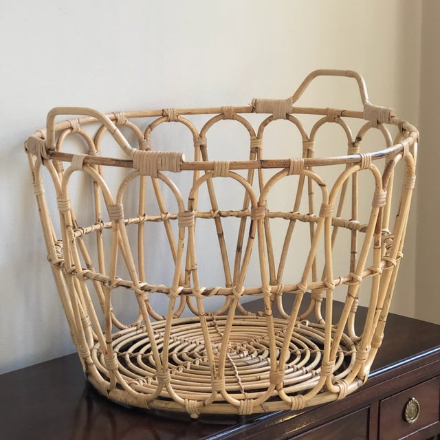 Boho Chic Natural Rattan Laundry / Storage Basket For Sale - Image 10 of 12