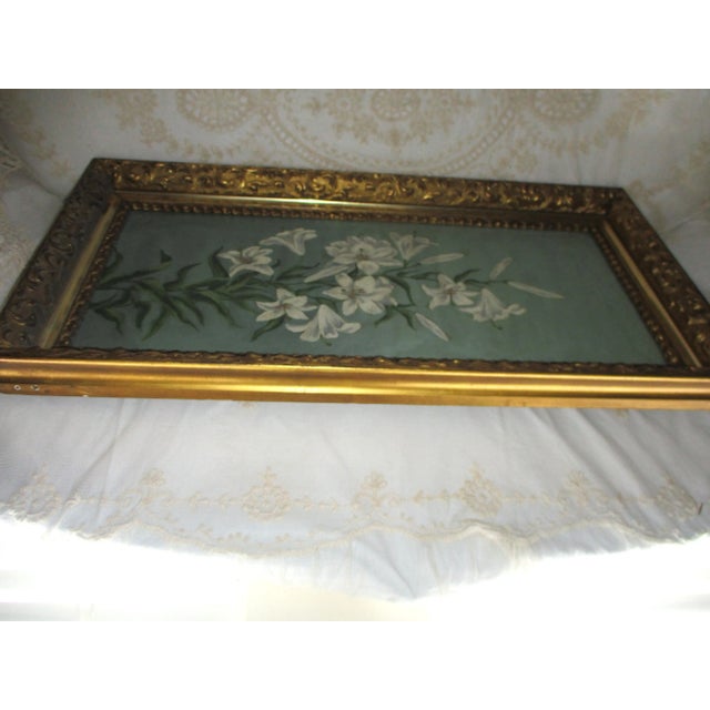 Antique Oil on Canvs White Lily in Fine Ornate Gold Gilt Frame For Sale In Columbia, SC - Image 6 of 11