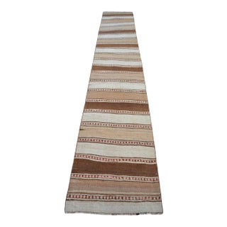 1970s Vintage Turkish Striped Runner Extra Long Runner Rug - 2′8″ × 16′ For Sale