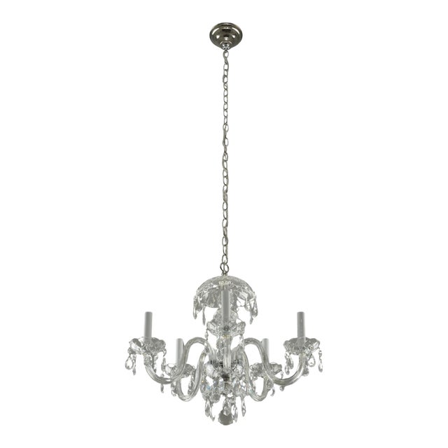 Restored Traditional Clear Crystal Five Arm Chandelier For Sale