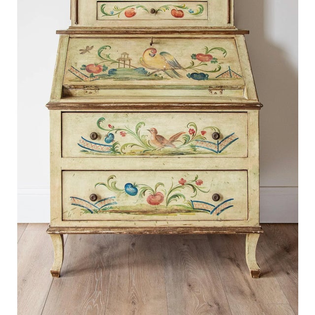 Mid 20th Century Venetian Style Folk Art Cabinet | Painted Bureau With Glass Door & Drop Front For Sale In New York - Image 6 of 6