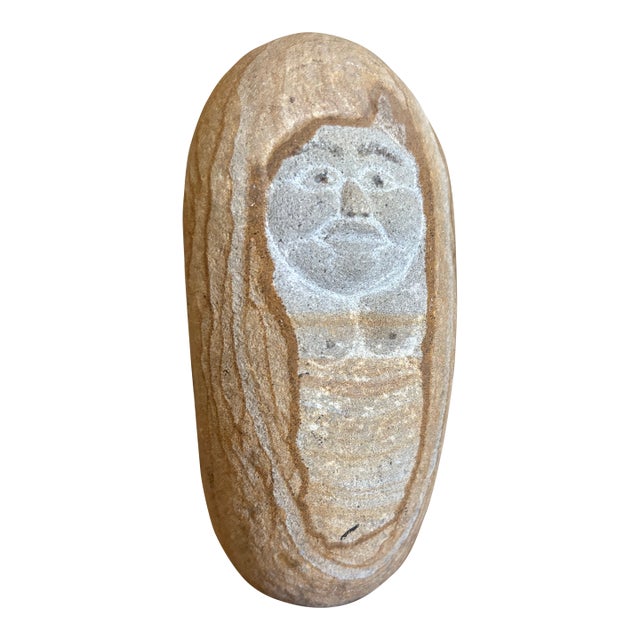 Antique Carved River Rock Sculpture of a Woman For Sale