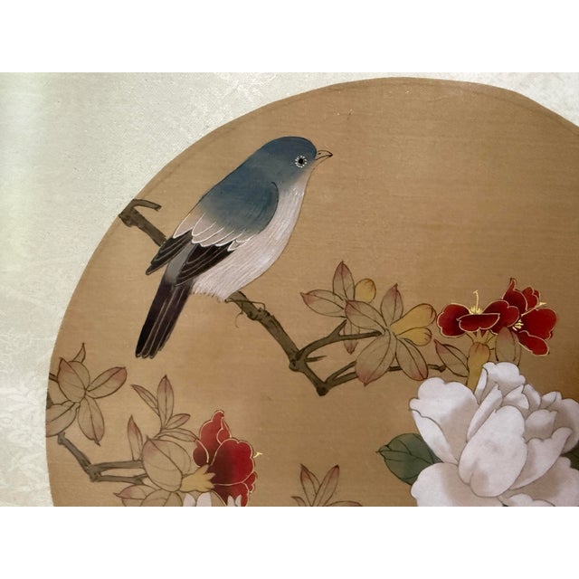 Vintage Chinese Watercolor Painting on Silk Framed Pictures Birds Floral Signed - a Pair For Sale In Charlotte - Image 6 of 12