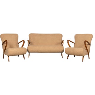20th Century Italian Sofa and Armchairs in Toffee Bouclé by Paulo Buffa, 1950s, Set of 3 For Sale