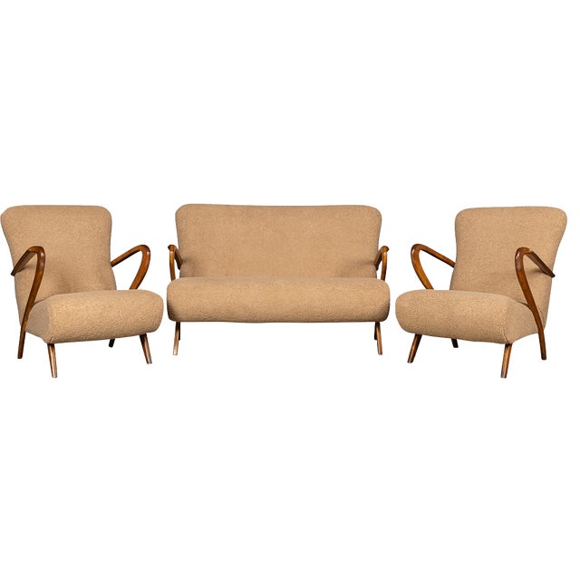 20th Century Italian Sofa and Armchairs in Toffee Bouclé by Paulo Buffa, 1950s, Set of 3 For Sale