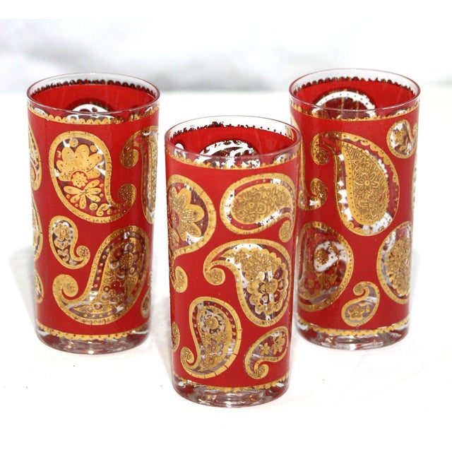 Excellent mid-century set of three Culver highball glasses, adorned in 22k gold. Great condition with no fading, chips or...