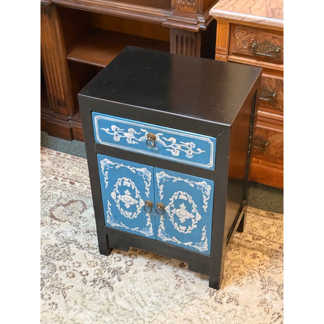 Hand Painted Front Black Nightstand, Cobalt For Sale - Image 11 of 12