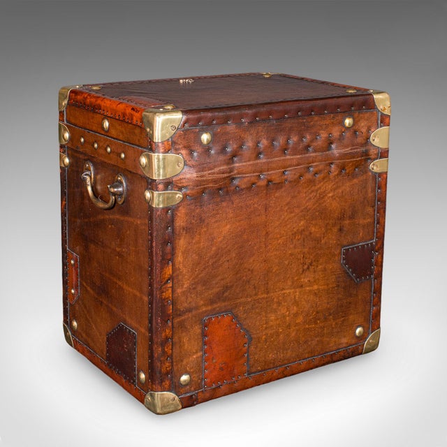 Metal Late Vintage Pair of Luggage Cases, English, Leather Trunk, Campaign, Nightstand For Sale - Image 7 of 12