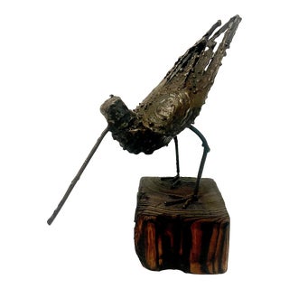 William Bowie Attributed Brutalist Bronze Welded Sandpiper Sculpture 1970 For Sale