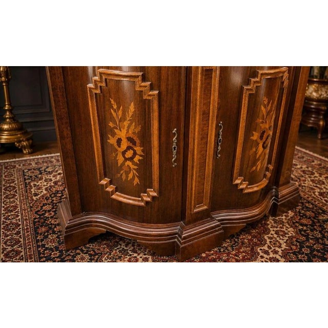 Wood Antique Walnut Serpentine Sideboard with Floral Marquetry Inlay, 1900 For Sale - Image 7 of 9