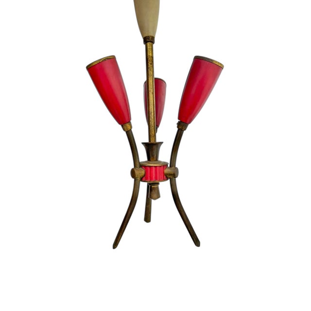 Metal Sputnik 3-Arm Chandelier in the style of Stilnovo, 1950s For Sale - Image 7 of 11