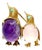 14k Yellow Gold Amethyst, Turquoise & Rose Quartz Studded Penguins Pin For Sale