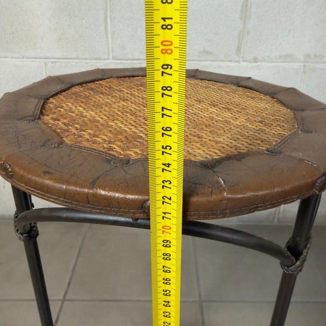 Vintage High Stool in Metal, Leather and Rattan, 1970s For Sale - Image 10 of 11