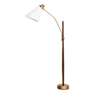 Floor Lamp in Brass and Teak attributed to Hans Bergström, 1950s For Sale