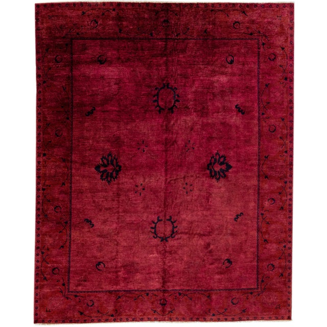 Textile 2010s Handmade Transitional Wool Rug With Floral Motif in Red For Sale - Image 7 of 7