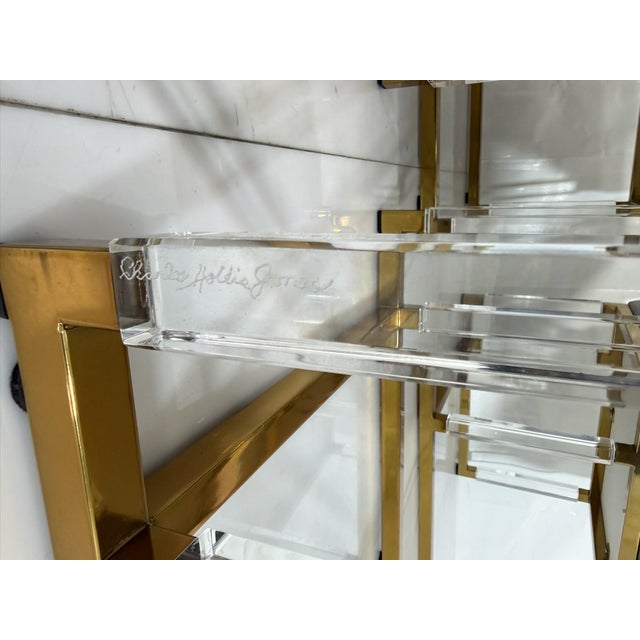 Set of 4 1980s igned Charles Hollis Jones Lucite & Brass Dining Chairs, Metric Line For Sale - Image 18 of 18