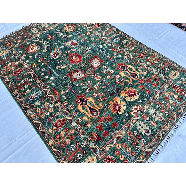 Green Persian Oushak Hand-Knotted Wool Rug - 4'11" X 6'10" For Sale - Image 4 of 10