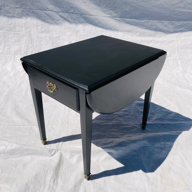 Vintage Solid Mahogany Newly Grayish Black Painted Drop-Leaf Side Table For Sale - Image 4 of 12