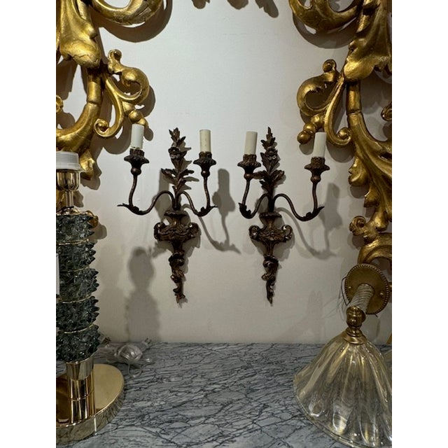 Beautiful early 20th century Italian silver gilt 2 arm sconces. Great for a traditional look! Circa 1920 19h x 9w x 5d