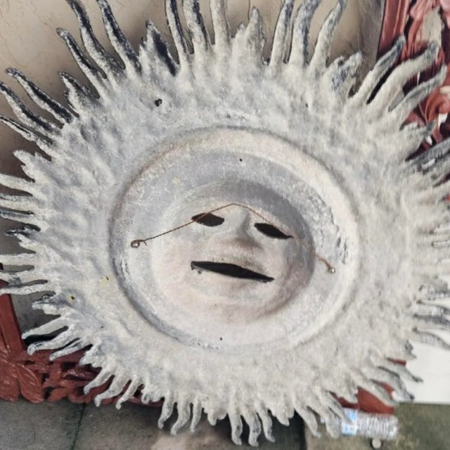 Verdigris Vintage Boho Monumental Patinated Cast Aluminum Sun Wall Sculpture For Sale - Image 8 of 9