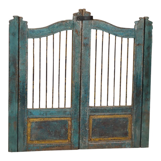 Vintage Indian Painted Teakwood Garden Gate For Sale