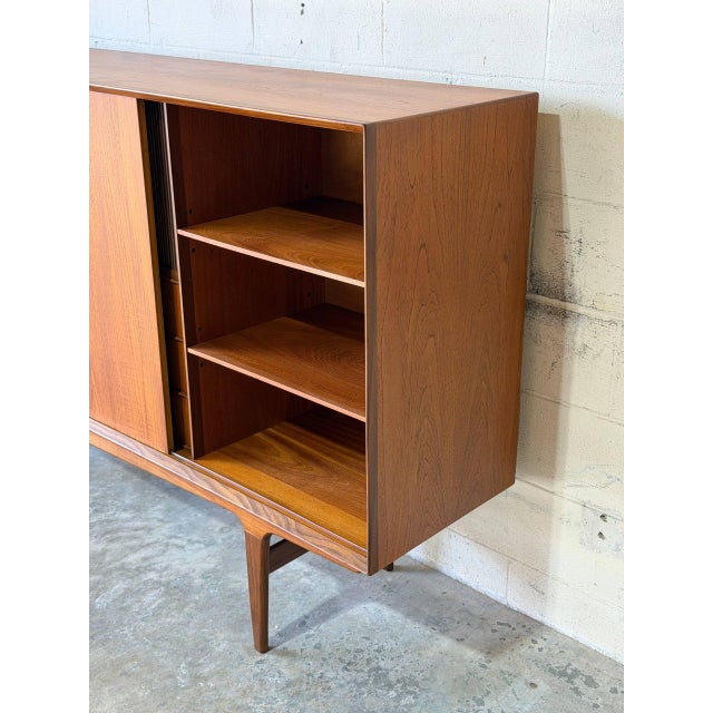 Brown Teak Sideboard Credenza With Sliding Doors and Drawers Danish Mid-Century Modern 1960s For Sale - Image 8 of 12