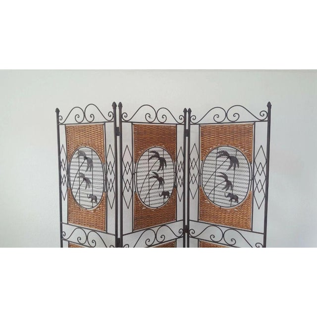 Vintage Oriental Style 3 Panel Room Divider Wrought Iron Frame For Sale In Naples, FL - Image 6 of 8