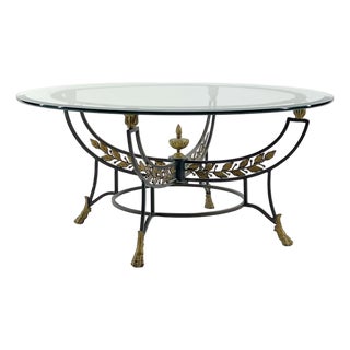 Vintage Italian Regency-Style Round Metal & Glass Coffee Table For Sale