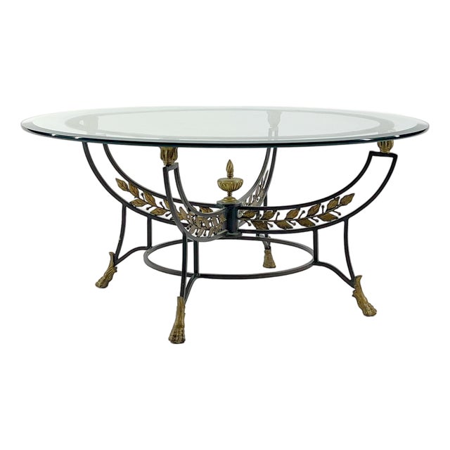 Vintage Italian Regency-Style Round Metal & Glass Coffee Table For Sale