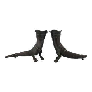 Decorative Bronze Lion Foot Drinking Horn Rhyton Vase Cornucopia Vessel Pair For Sale