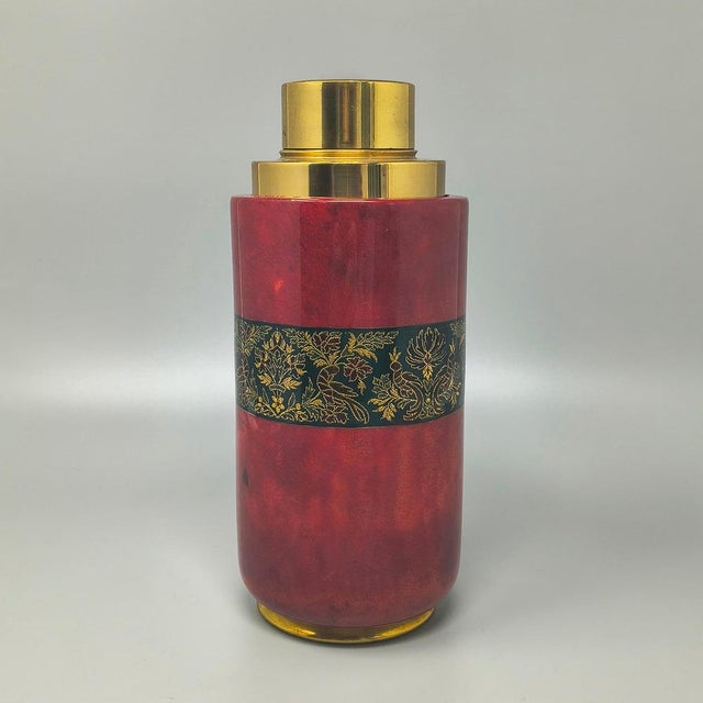 Gold Red Cocktail Shaker in Parchment, Italy, 1960s For Sale - Image 8 of 8