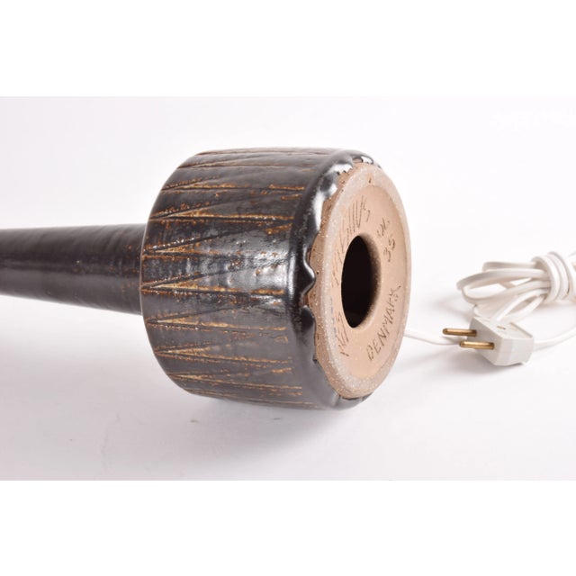 Mid-Century Danish Brown Glazed and Striped Ceramic Table Lamp from Palshus, 1960s For Sale - Image 9 of 12
