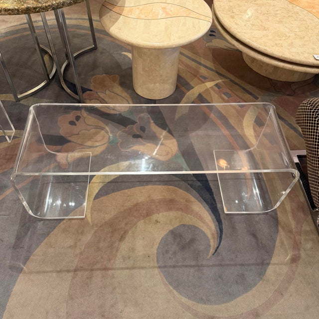 Mid-Century Modern Vintage 1970's 'Scroll' Waterfall Lucite Coffee Table For Sale - Image 3 of 6