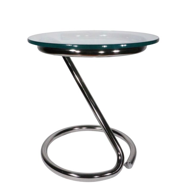 Milo Baughman Mid Century Space Age Chrome Base Glass Top Table C. 1960/70's For Sale - Image 4 of 14