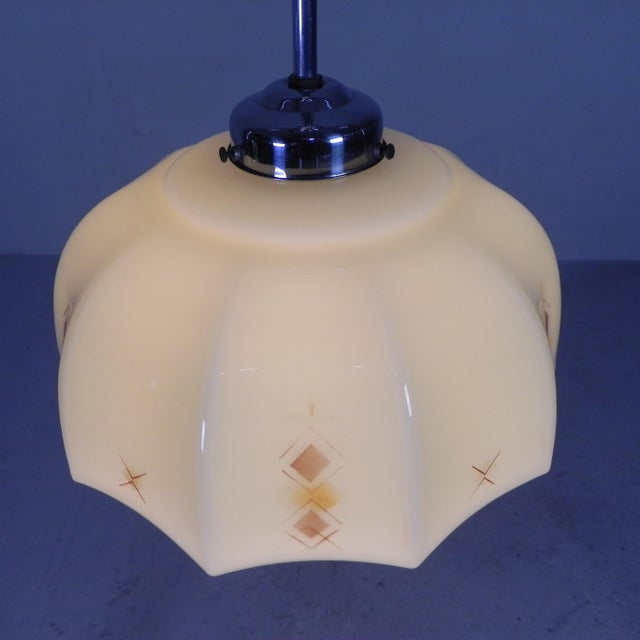 Art Deco Pendant Lamp with Glass Decagonal Shade, 1930s For Sale - Image 3 of 18