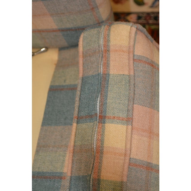 Vintage North Hickory Furniture Blue/Tan Plaid Wingback Settee W/ Nail Head Trim For Sale - Image 16 of 18