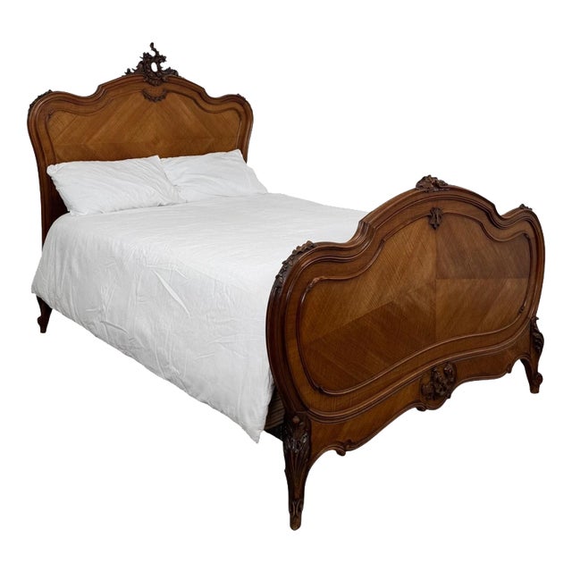 Antique French Walnut Double Bed, 1800s For Sale