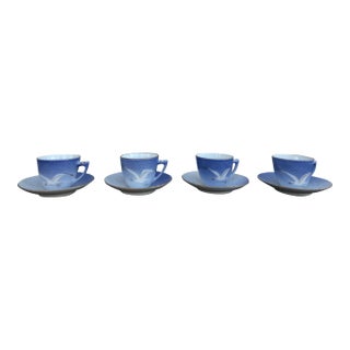 1970s Bing Grondalh B&g Seagull Tea Cups and Saucers Denmark Copenhagen, Eight Pieces For Sale