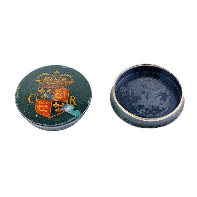 Antique English Japanned Black Lacquer Box – Royal Arms Crest "Cr" For Sale - Image 4 of 4