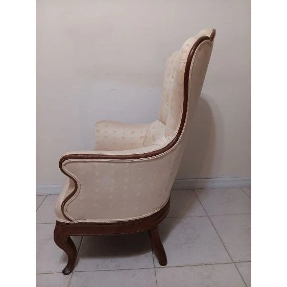 Victorian Armchair Parlor Carved Wood Frame Upholstered Beige Style: Victorian Color: Beige Dimensions: 29" W x 43" H x...