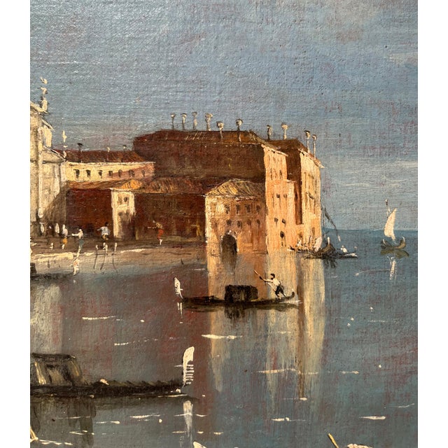 View of Venice with the Island of San Giorgio Maggiore and the Basilica, Oil on Canvas, 19th Century, Framed For Sale - Image 10 of 16