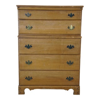 T.F.I. Mid Century American Colonial Style Maple Tallboy Dresser Chest of Drawers For Sale