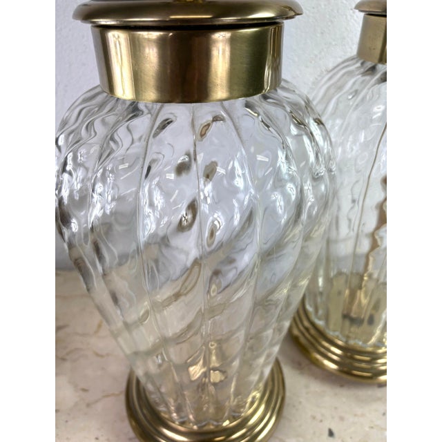 Glass 1990s Frederick Cooper Hand Blown Glass and Brass Table Lamps/a Pair For Sale - Image 7 of 9