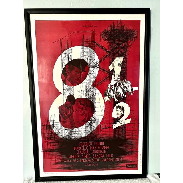 Mid 20th Century Frederico Fellini's 8 1/2 Movie Poster Signed by Barbara Steele For Sale - Image 11 of 11