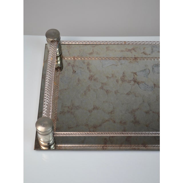 Mid-Century Italian Tray with Twisted Pink Glass and Mirrored Base, 1950s For Sale - Image 10 of 18