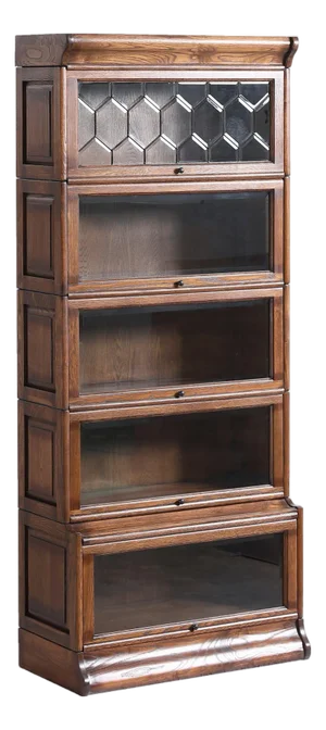 Mission Style Oak Barrister Bookcase 5 Stack-Leaded Glass in Walnut Stain
